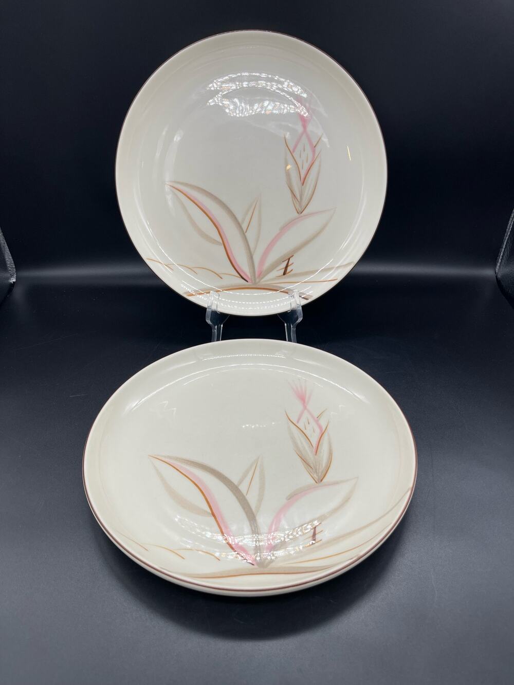 Vintage MCM Winfield True Porcelain Dragon Flower Set of 2 Dinner Plates 10"